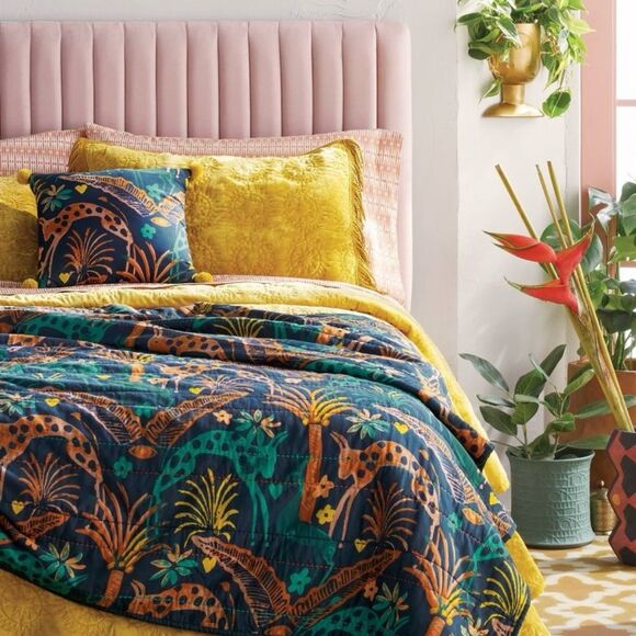 Opalhouse Throw Blanket & Pillow Set Blue Fiesta Jungle Print Tassel - Picture 1 of 8